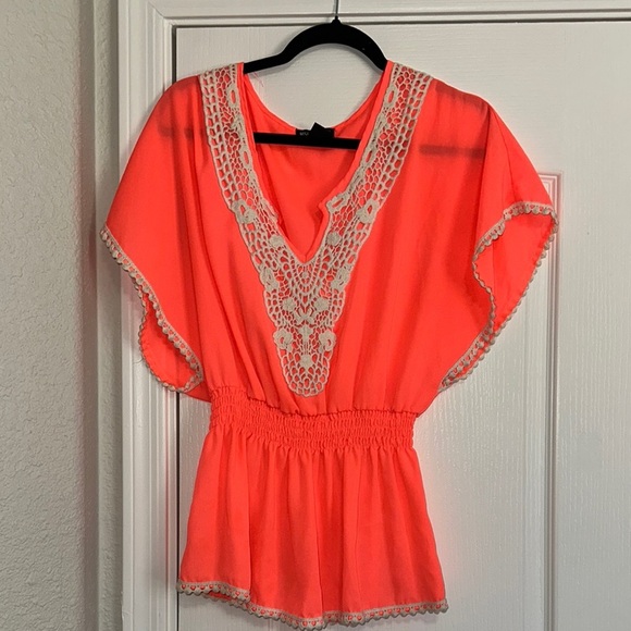 Miss Chievous Tops - Miss Chievous Orange Flutter Sleeve Peplum Blouse size medium